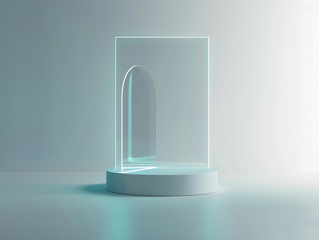 a clear cube with a blue light on it