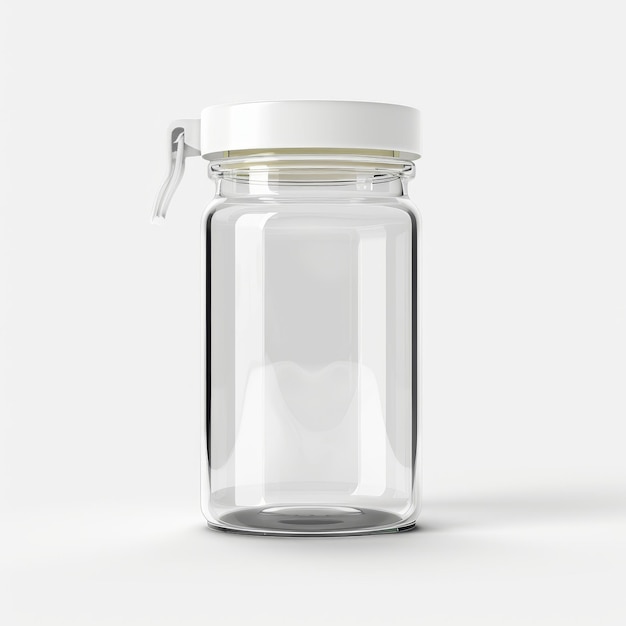 Photo a clear glass bottle with a white lid and a white handle on a white background