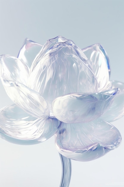 A clear glass flower with a white flower on it.