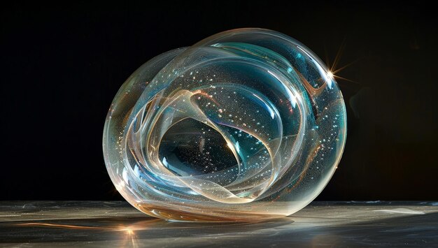 A clear glass globe with a spiral design inside of it