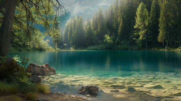 Photo clear lake in a forest jungle