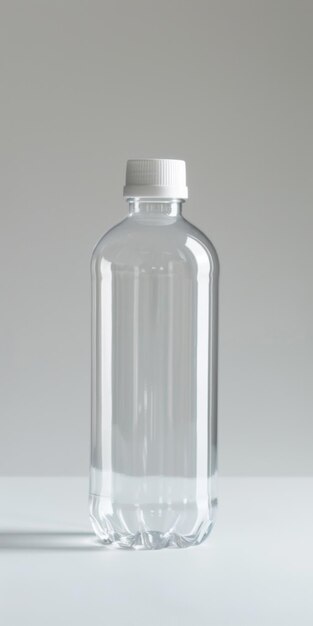 Clear plastic water bottle on plain background