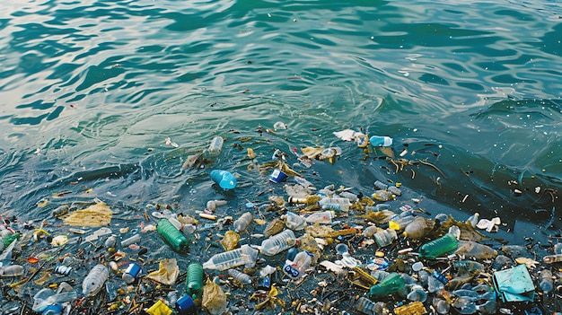 a clear sea with many plastic bottles and plastic bottles