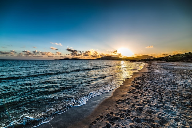 Clear sky over the shore at sunset