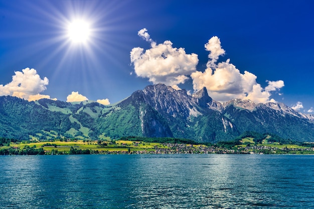 Clear transparent azure Lake Thun Thunersee Bern Switzerland