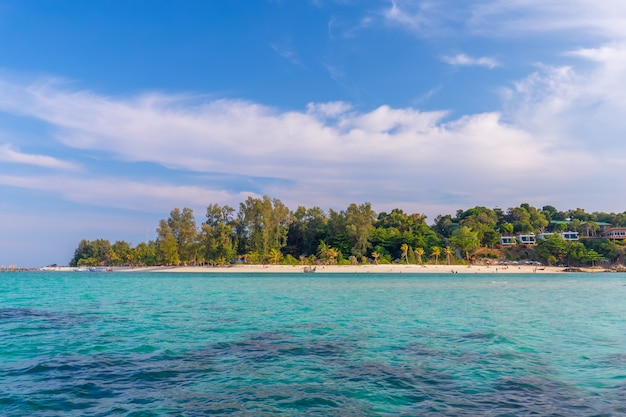 Clear water and beautiful sky at the paradise island in the tropical sea of Thailand