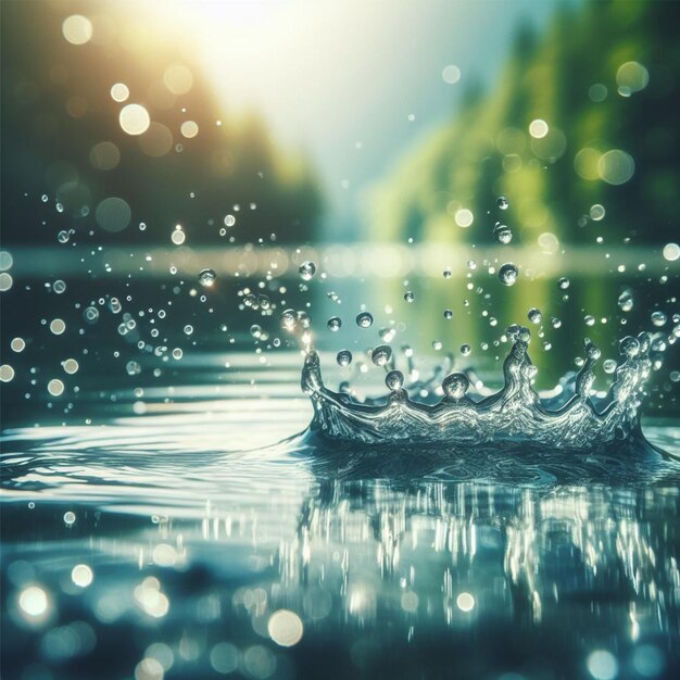 Photo clear water droplets onto clear lake water