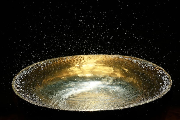 clear water in a golden bowl / clear water in a yellow iron bowl