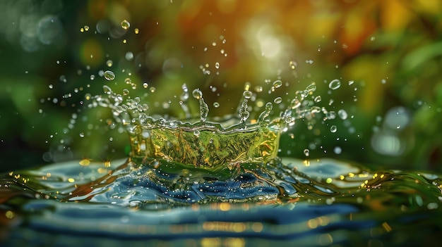 clear water splashing on a green background