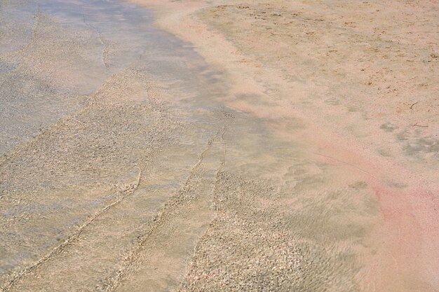 Clear waves and colorful sand on tropical sandy beach in Crete Greece.