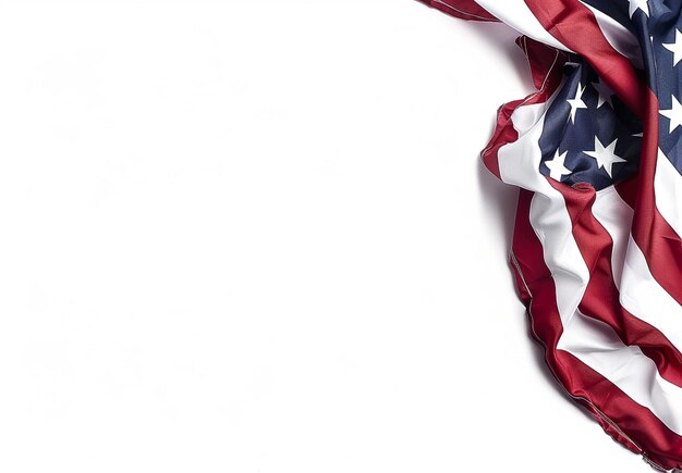 Clear white background American flag waving with space for copy