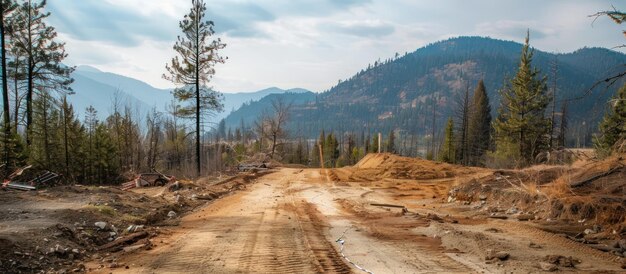 Clearing pine forest land for roads to the mountains or building new homes