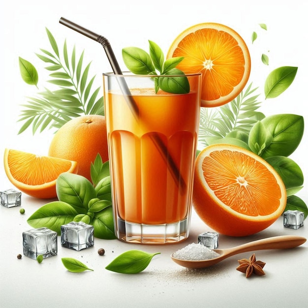 Clementine Juice vector flat geometric watercolor white backgrou