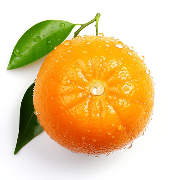 Clementine with water drops isolated on white background