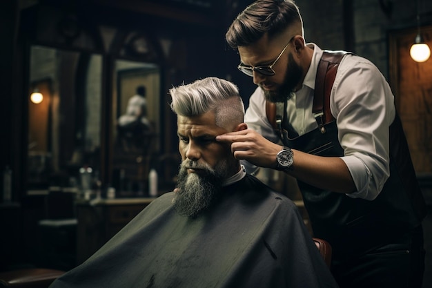 client doing hair cut at a barber shop salon