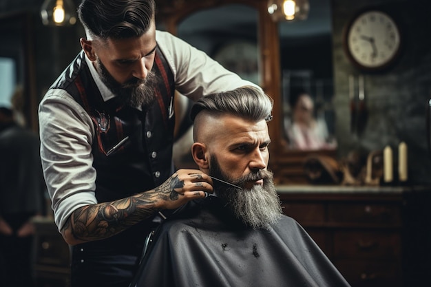 client doing hair cut at a barber shop salon