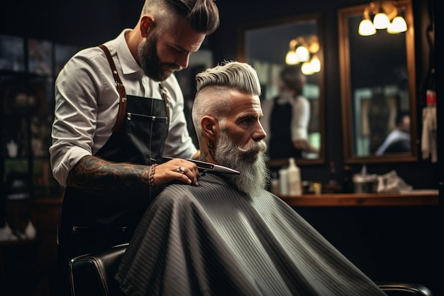 client doing hair cut at a barber shop salon