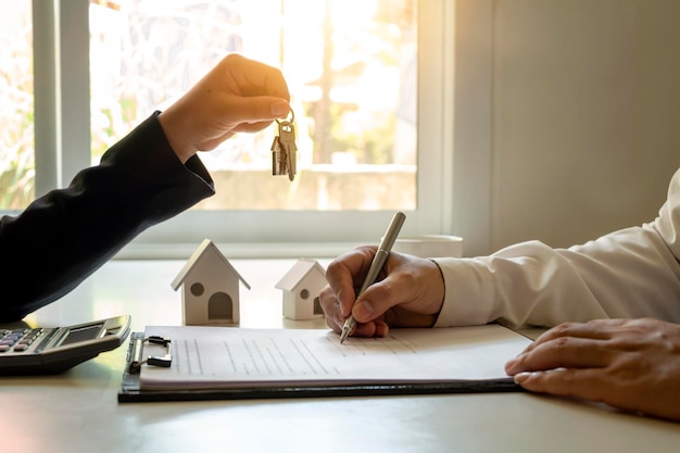 The client is signing a real estate contract with an approved mortgage request from Home mortgage