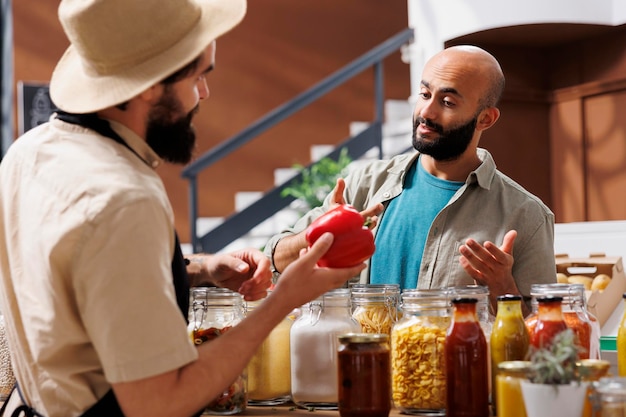 Photo client and vendor talk about bell pepper