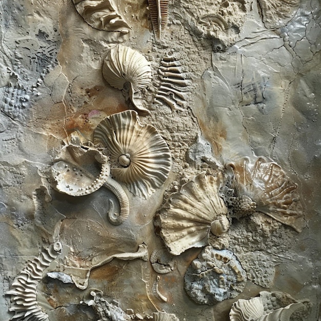 Cliff base with fossilized marine life