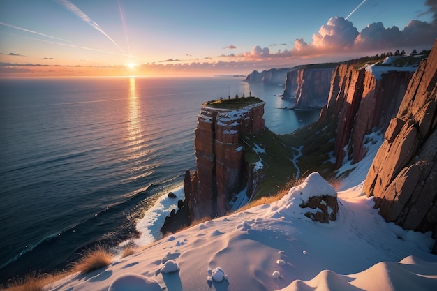 Cliff and mountain natural landscape by the sea wallpaper background overlooking the far view