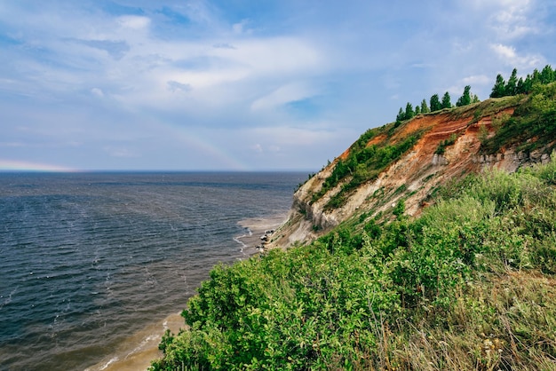 Cliff on the riverbank Lobach mountain on the Volga river