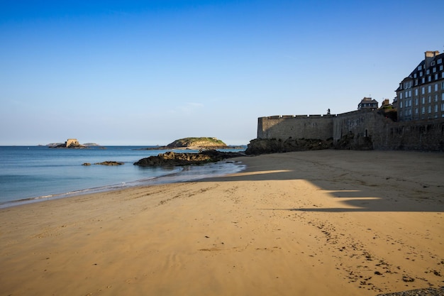 Cliffs beach and sea in SaintMalo city Brittany France