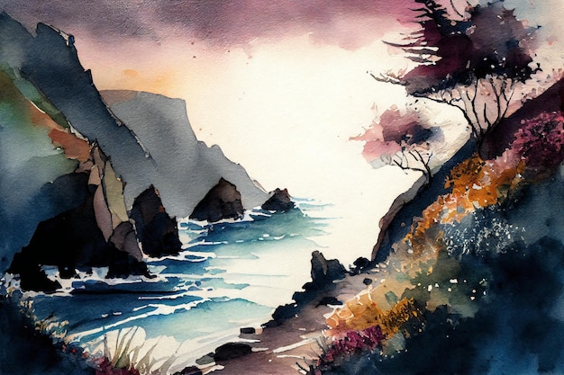 cliffside landscape watercolor