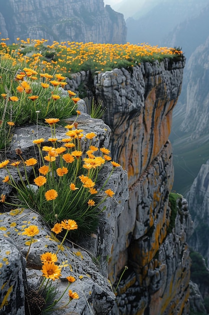 A cliffside where each ledge blooms with whispering musical notes composing the winds symphony