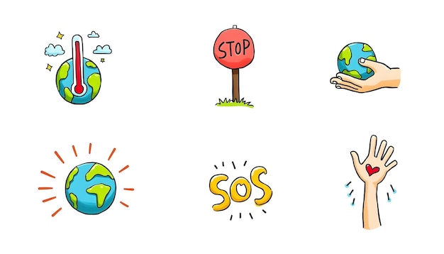 Photo climate change icons environmental icons thermometer icon plant icon hand icon globe icons sto