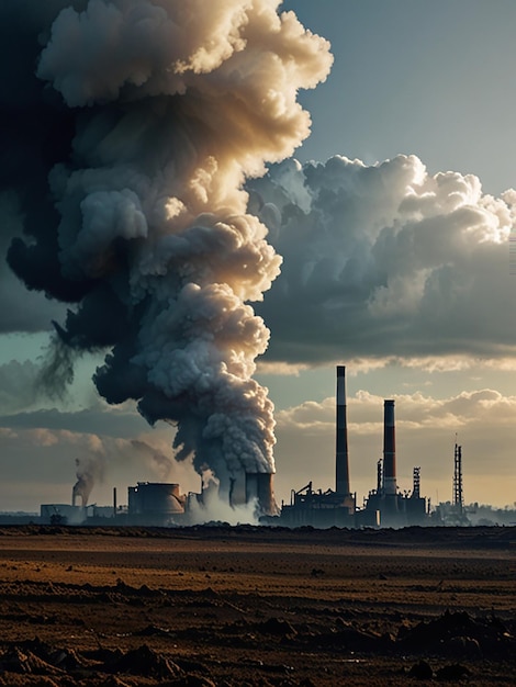 Climate change with industrial pollution image