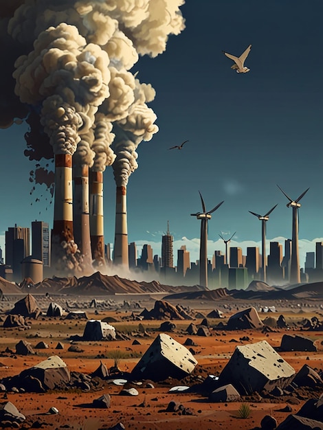 Climate change with industrial pollution image