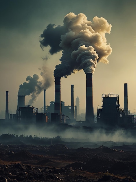 Climate change with industrial pollution image