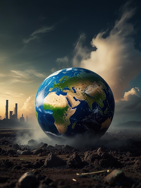 Climate change with industrial pollution image