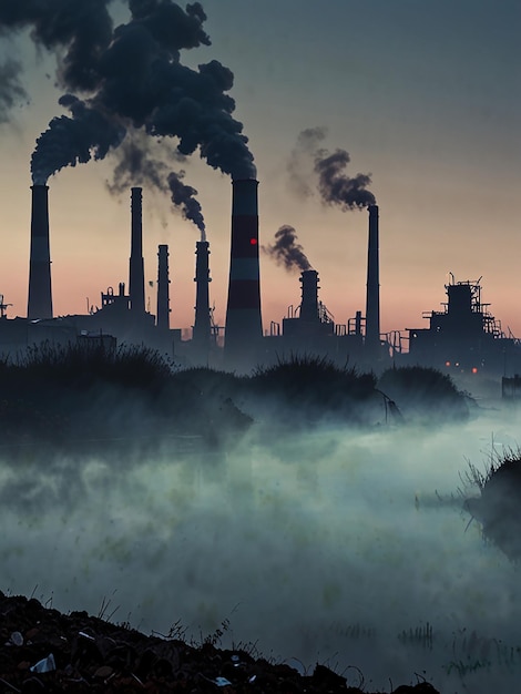 Climate change with industrial pollution image