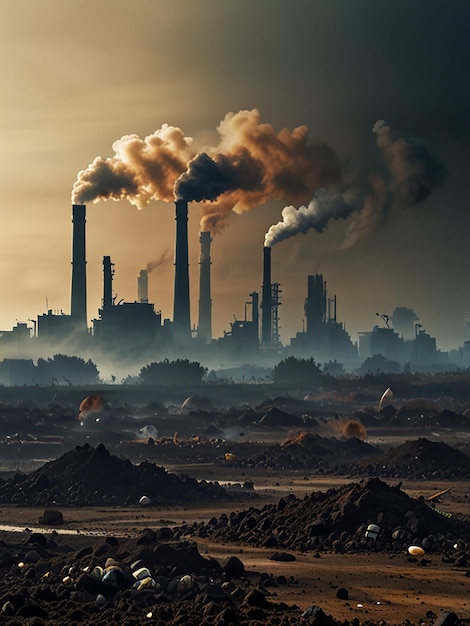 Climate change with industrial pollution image