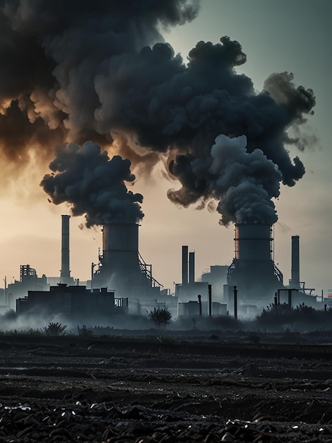 Climate change with industrial pollution image