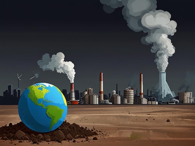 Climate change with industrial pollution image