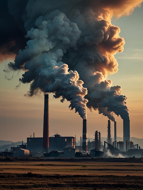 Climate change with industrial pollution image