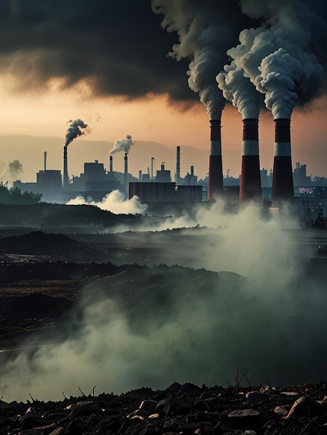 Climate change with industrial pollution image