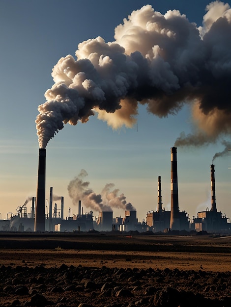 Climate change with industrial pollution image