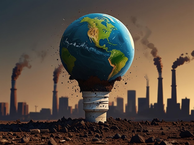 Climate change with industrial pollution image