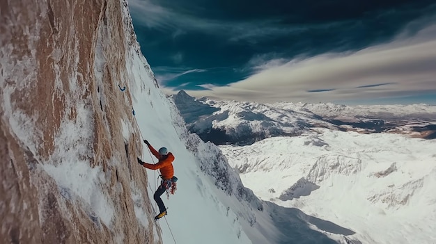 Photo a climber ascending a mountainous rock face