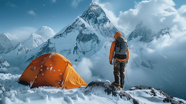 A climber on ice mountain