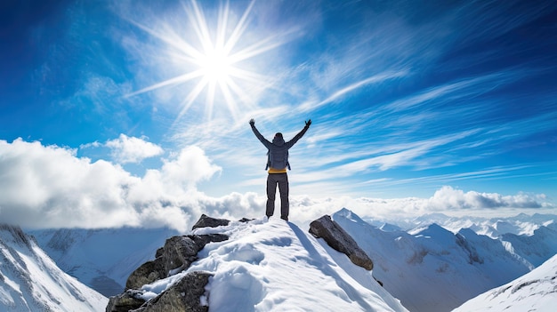 Climber reaches snowy summit triumphantly