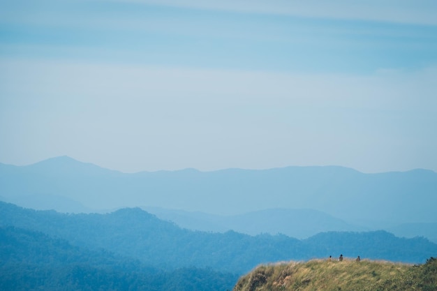 Climber walking on the mountain peak at Khao chang phueak Thongphaphum Kanchanaburi thailand