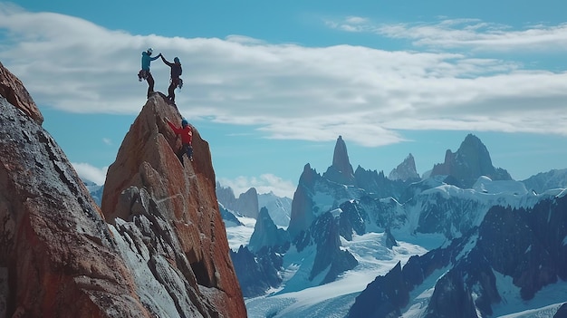 Climbers Celebrate Victory on Majestic Mountain Peak