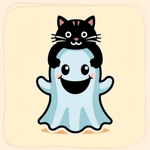 Photo a climbing of a ghost holding a black cat on its head