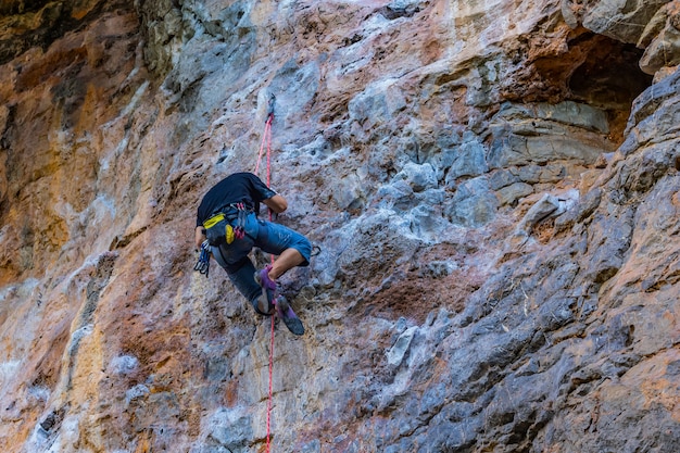 Climbing sports are very popular for tourists on  Railay Island, Krabi,Thailand