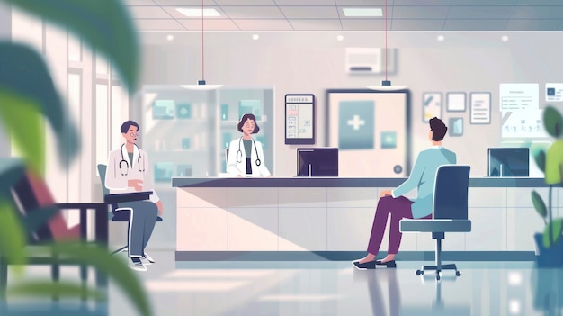 Photo clinic environment portrayed in flat design with emphasis on patientcentered care